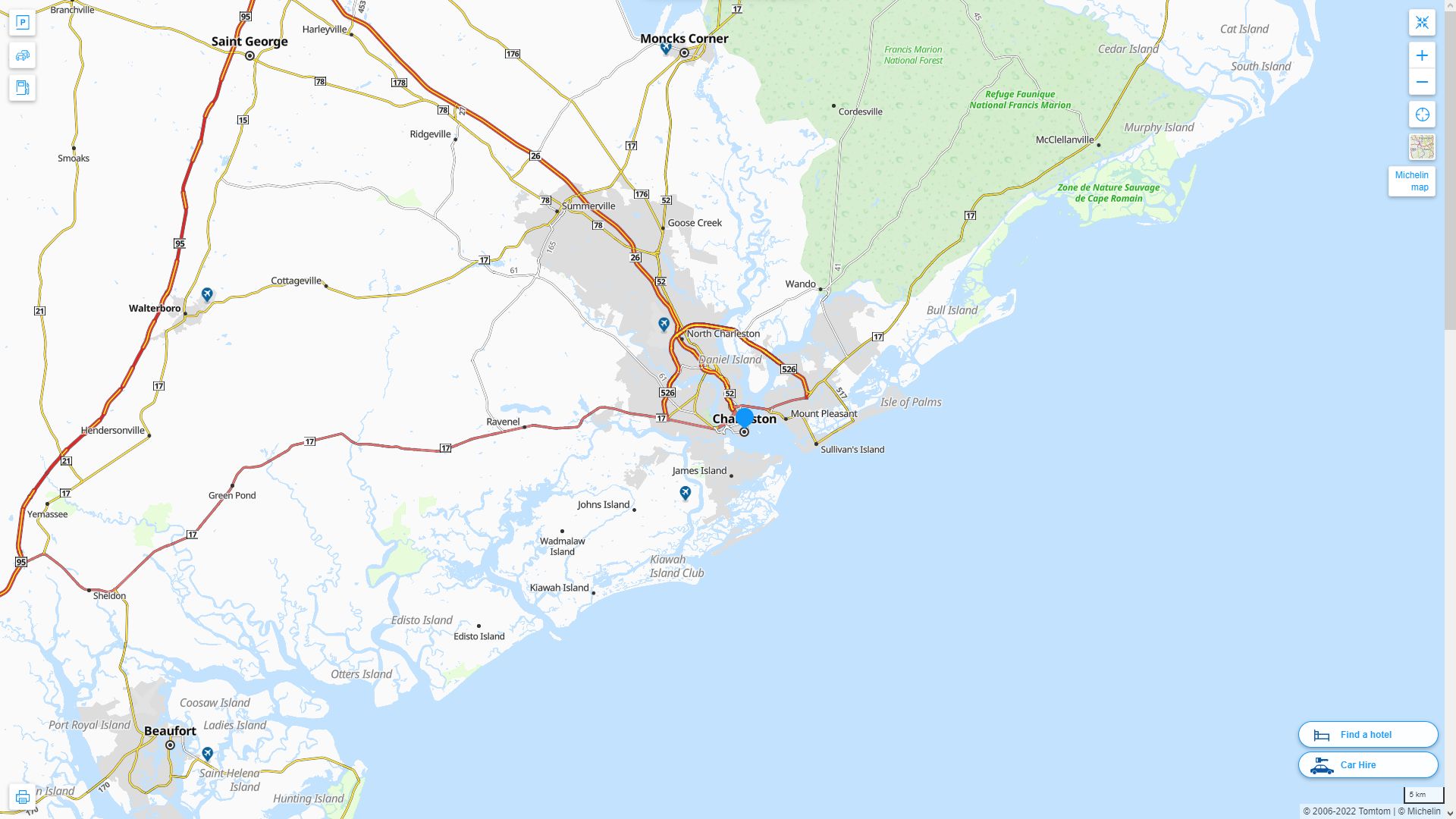 Charleston South Carolina Highway and Road Map